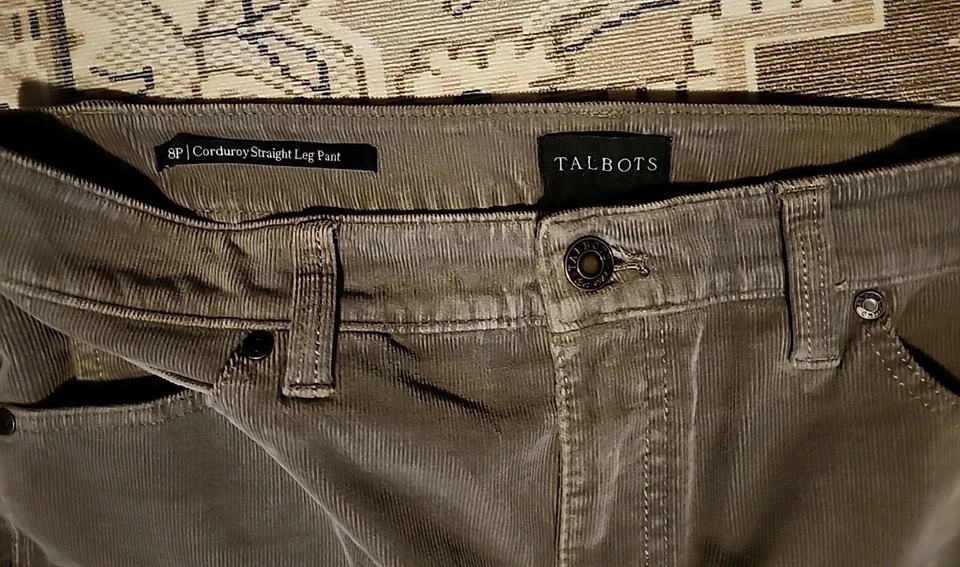 Pantalones Talbots Talla 8P Gris Pana Pierna Recta Frente Plano Cinco Bolsillos Foto 2 de 4