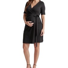 NWT Quince Tencel Jersey Maternity & Nursing Wrap Dress Black SMALL