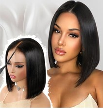 Farblick Glueless HD Lace Front Bob Wig Straight Black Pre-Plucked Multi-Part