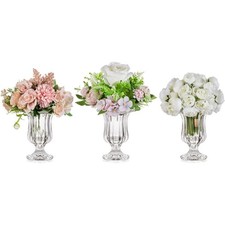 Clear Crystal Footed Vases Set of 3 – Fluted Goblet Style for Table