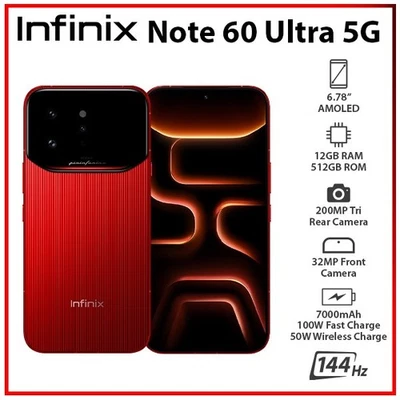 Infinix Note 60 Ultra 5G RED 12GB+512GB Dual SIM Unlocked Android Mobile Phone - Bild 1 von 4