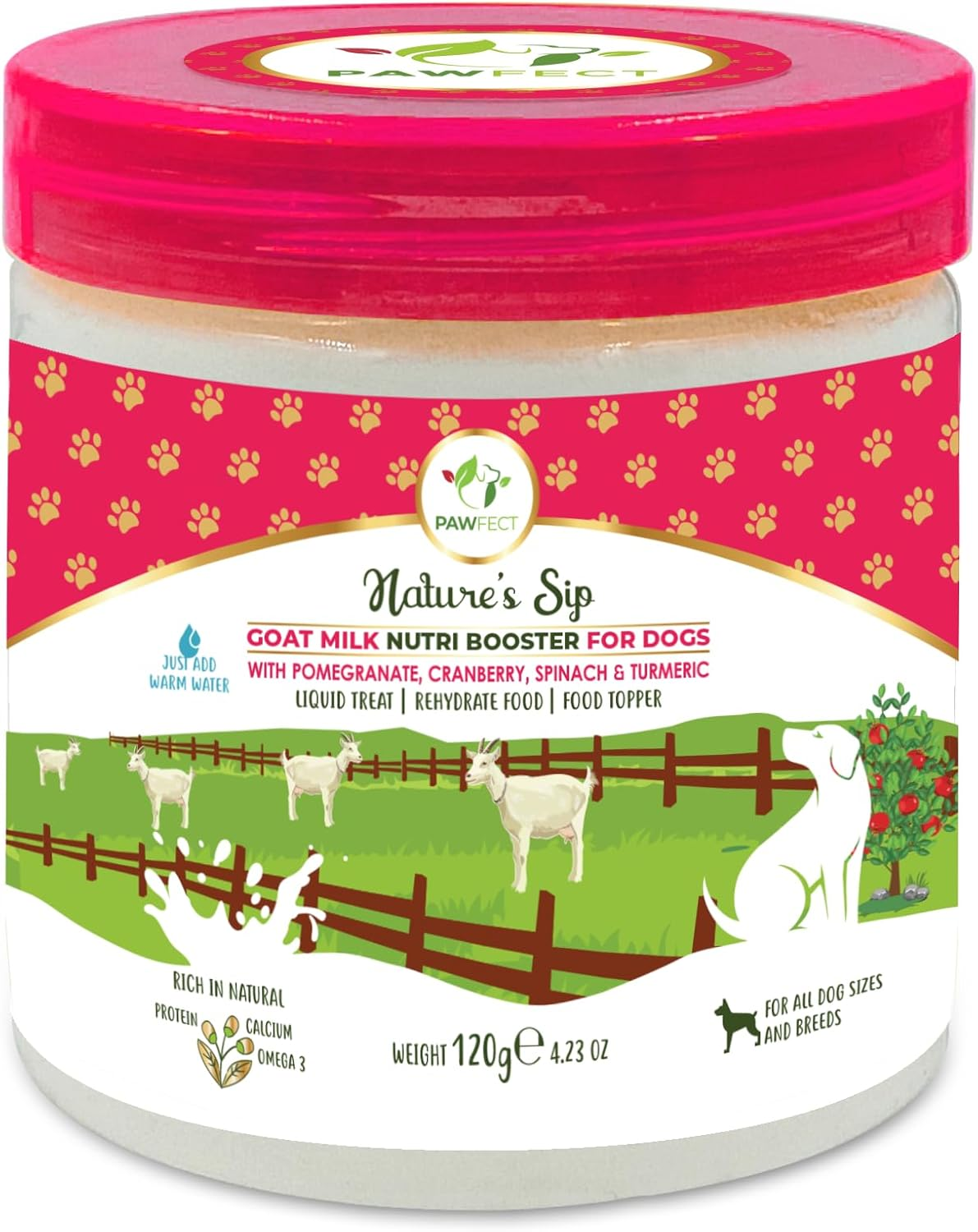 Pawfect Nature'S Sip Goat Milk Powder with Pomegranate & Cranberries for Dogs -