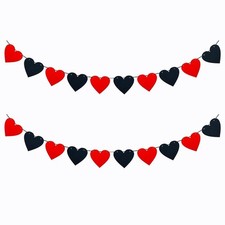2 Pack Black Red Heart Garland Felt for Gothic Wedding Farewell Heart Party D...