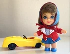 Vintage Mattel Liddle Kiddles BABE BIDDLE Doll, Outfit, Scarf, Shoes, & Car 1966