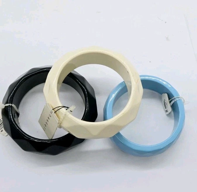 Lote Brazalete Brazalete Ancho Boho Hippie Azul Negro Crema Ancho 3 piezas M. Haskell Foto 4 de 4