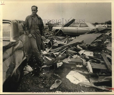 #ad 1967 Press Photo Glenn Briggs in Hurricane Beulah Destruction in Palacios Texas $24.99