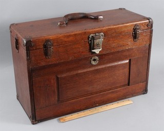 Antique Linton Union Steel Chest Oak Portable Machinist Tools 7 Drawer Toolbox