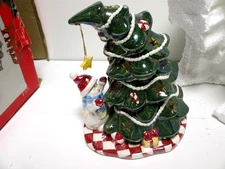 VTG Ceramic Xmas Tree & Snowman Centerpiece Tabletop Votive Candle Holder 10.25"