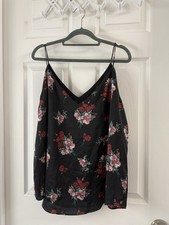 Express Women's Black Floral Spaghetti Strap V-Neck Camisole Tank Top L