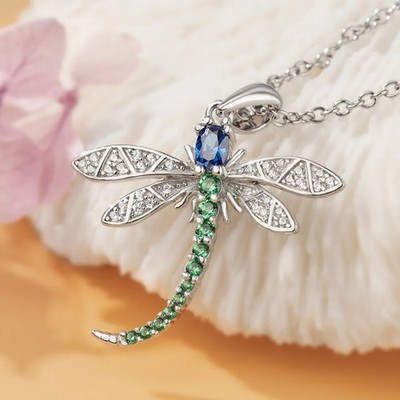 Neu 925 Sterling Silber Mode Anhänger Kette Top Libelle Halskette Geschenk