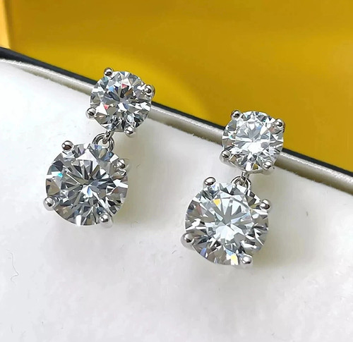 2CT Round Cut Lab-Created Diamond Drop Dangle Earrings 14K White Gold Plated - Picture 3 of 3