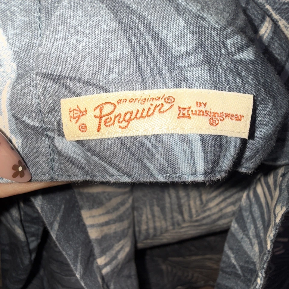 Camisa Penguin Para Hombre XL Azul Manga Corta Hawaiana/Crucero 100% Algodón Abotonada Foto 2 de 4