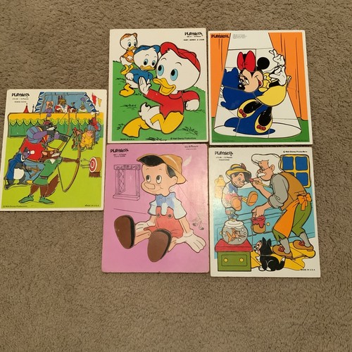 Playskool Disney Board Puzzles Group Lot 5 Minnie Ducks Pinocchio Robin Hood