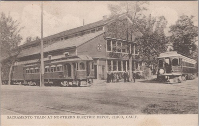#ad Sacramento Train At Northern Electric Depot Chico CA 1914 Postcard $14.95