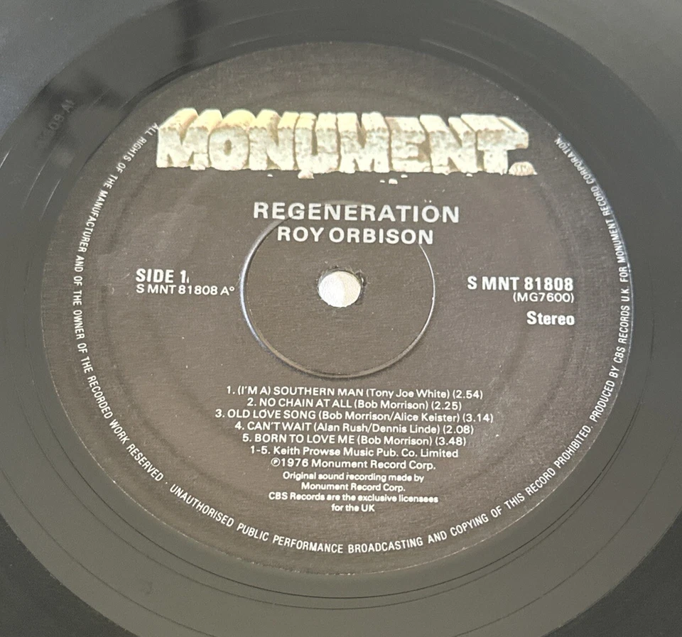 Roy Orbison - Regeneration Lp Vinyl Record Pop Rock 70s EX / VG+ - Image 4 of 4