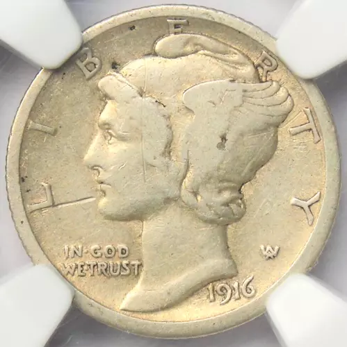 1916-D Mercury Dime 10C Coin - Certified NGC VF Details - Rare Key Date!