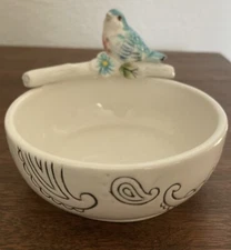 FITZ & FLOYD Paisley Park Trinket Dish With Bird On Perch - 4" Diameter