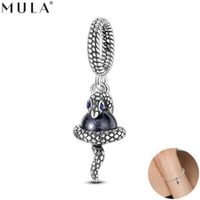 MULA 925 Sterling Silver Snake Bead Pendant DIY Charm AAA CZ For Women Bracelet