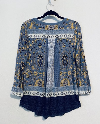 Lucky Brand Peasant Top Womens Medium Pleated Henley Lightweight Long Sleeve - Picture 3 of 5