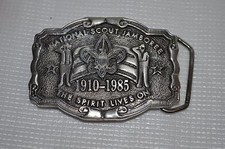 SOLID PEWTER  NATIONAL SCOUT JAMBOREE 85 SPIRIT LIVES ON BOY SCOUT BELT BUCKLE
