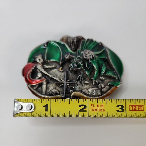 Bergamotte Messingwerke Emaille Drache & Ritter Gürtelschnalle Fantasy U 146 1983 USA - Bild 10 von 11