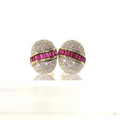 3.85CTTW Natural Diamonds & Rubies Solid 14k Gold of Earrings fine Jewelry