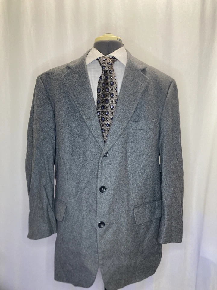 Oscar Renta Hombres 46R 50" Blazer Abrigo Deportivo Traje Chaqueta Gris Lana Cachemira 3 Btn Foto 2 de 4