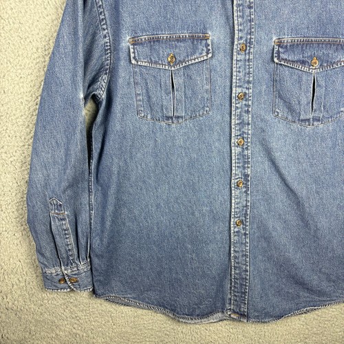 Vintage L.L. Bean Shirt Men's Large / L-Reg Blue Denim Long Sleeve Work Wear - Picture 12 of 17
