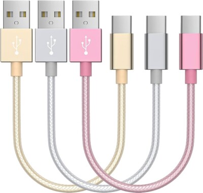 Short Chargers, USB Type-C to USB A Fast Charger Cable Cords, High Speed Data 3X