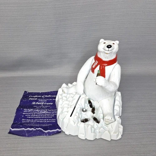 Vintage Ertl Coca Cola White Polar Beer Drinking Coke Mechanical Metal Coin Bank