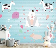 3D Bear Rabbit Zebra G13930 Wallpaper Wall Murals Removable Self-adhesive Honey