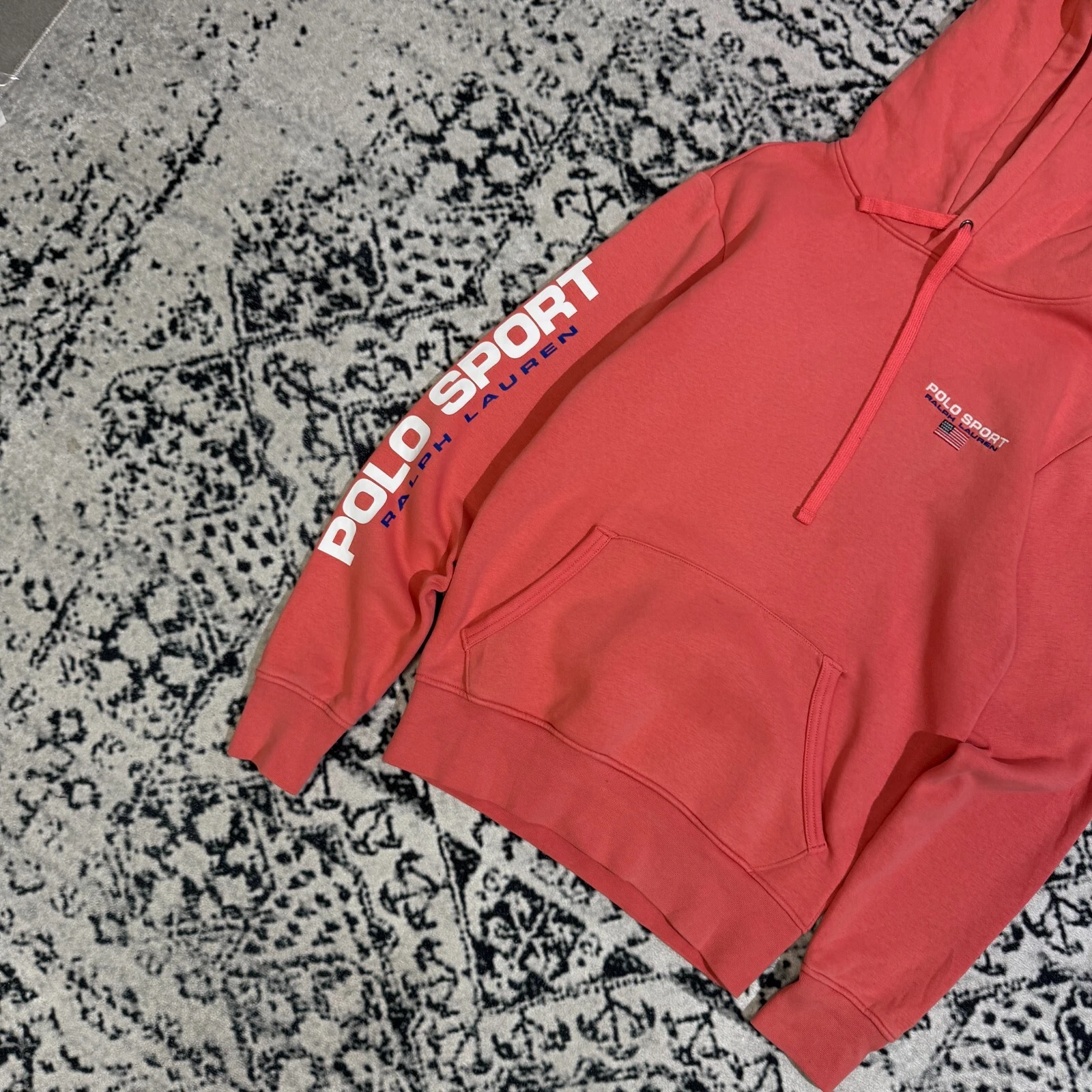GUCCI Felpa con cappuccio vintage Ralph Lauren unisex rosa cotone taglia XS polo sport logo Y2K anni 90