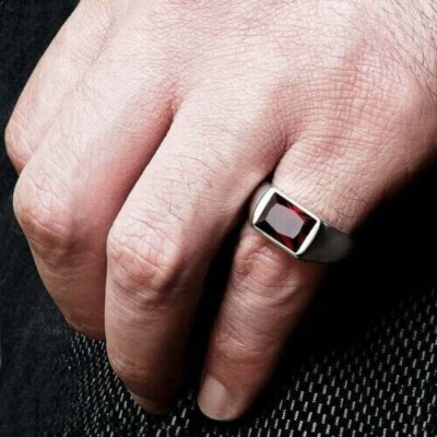 4.00 Ct Red Emerald Cut Garnet Men's Birthday Gift Ring In 925 Sterling Silver