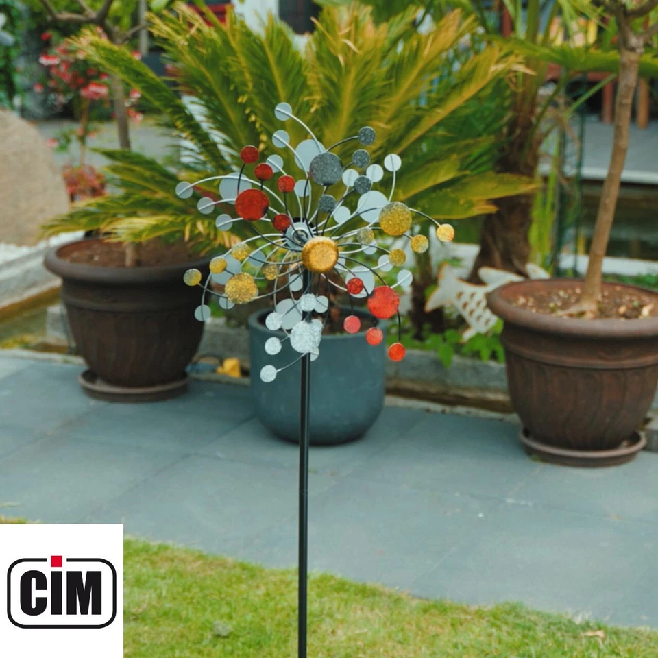 CIM Doppelwindrad Confetti Gold Gartendeko Ø35cm x 130cm wetterfest Metall - Bild 2 von 3