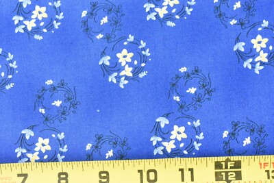 By 1/2 Yd, Yellow & Blue Floral on Royal-Blue Quilt Cotton, Clothworks, P7058