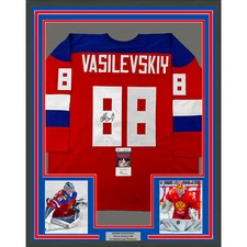 Framed Autographed/Signed Andrei Vasilevskiy 33x42 Russia Red Jersey JSA COA