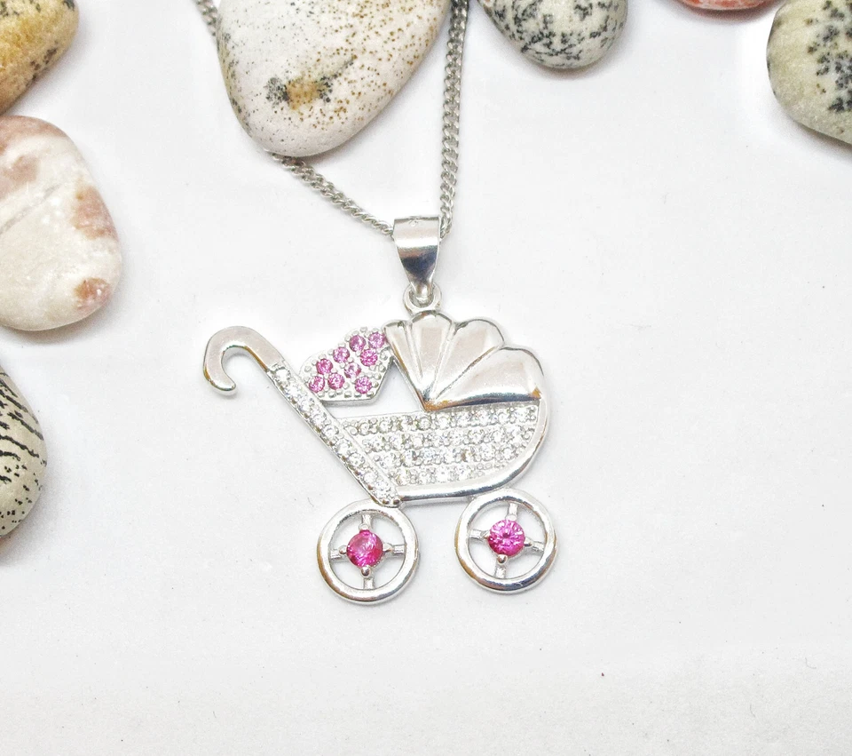Ciondolo Culla Baby Bebè in Argento 925 e Zirconi nascita bambina neo mamma - Immagine 2 di 4