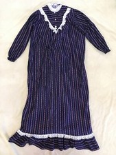 Dreamwear Flannel Nightgown Large Womens Navy Blue Lace Trim Vintage Long Modest