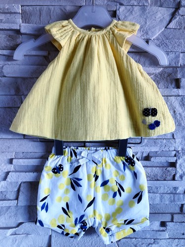 CATIMINI - NEW - ENSEMBLE 2P BÉBÉ vente FILLE MOTIF FEUILLAGES & PAPILLONS 1M