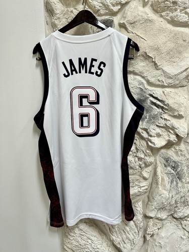 Maglia da basket Lebron James Team USA 2024 Olimpiadi bianca Nike Swingman 52 XL - Foto 5 di 6