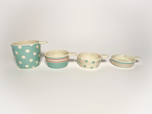 Laura Ashley 4x Ceramic Measuring Cups Stripes Spots Polka Dots 1/2 1/3 1/4 Set - Picture 3 of 23