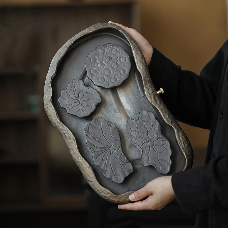 China Crude Pottery Tea Tray Water Reservoir Draining Serving Tray Antique - Image 2 of 4