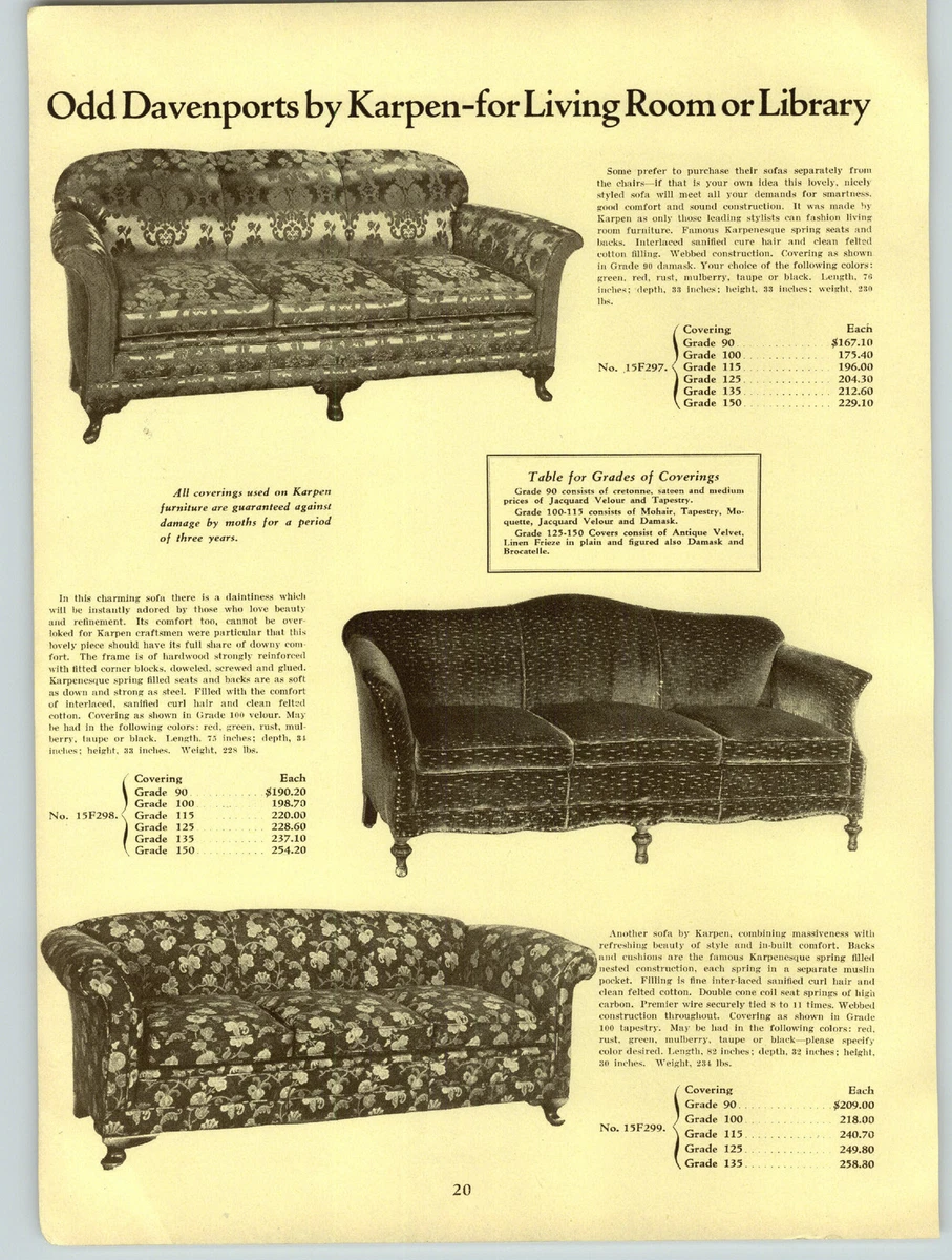 1931 PAPER AD 6 PG Karpen Furniture Chair Couch Sofa Davenport