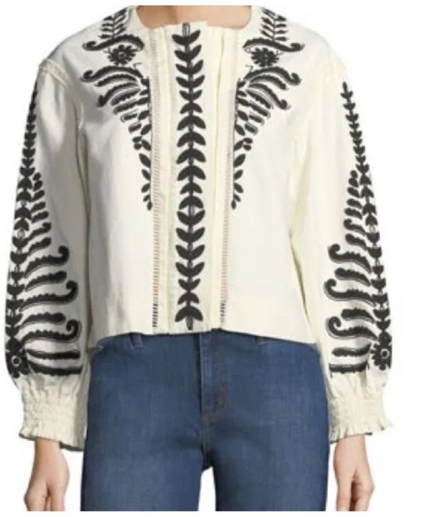 TORY BURCH Filipa Ivory Embroidered Canvas Jacket Sz Xs | eBay