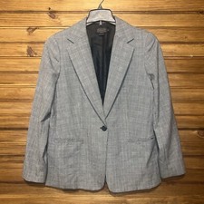 Pendleton Blazer Womens Size 12 Grey Plaid One Button 100 Virgin Wool Made USA