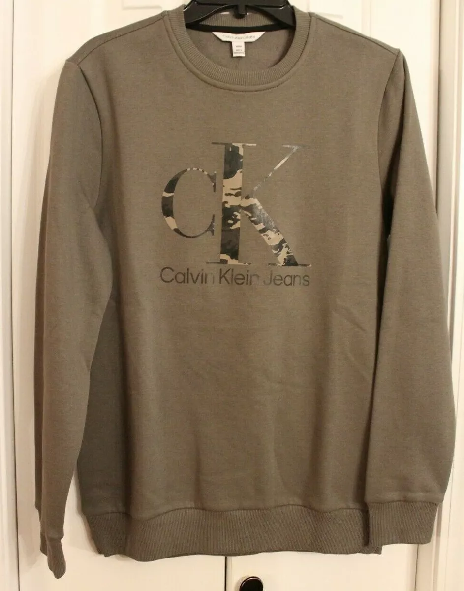 Mens Logo New Pullover Monogram Calvin Dusty Fleece Sweatshirts eBay Olive Klein L |