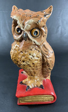 Vintage 9.25" Ceramic Owl Perched on a Book-1970's MCM