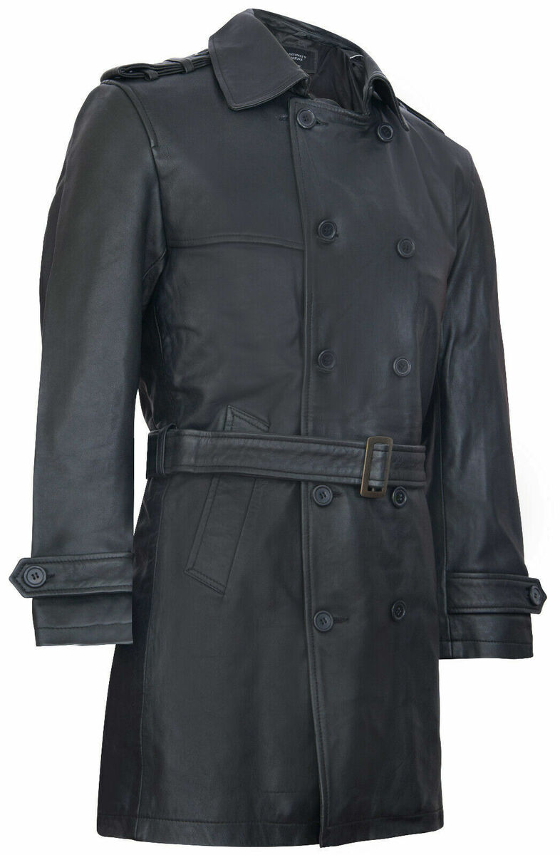 Mens Black German Military WW2 Vintage Long Trench Coat Genuine Leather Jacket | eBay Mens Black German Military WW2 Vintage Long Trench Coat Genuine Leather Jacket | eBay