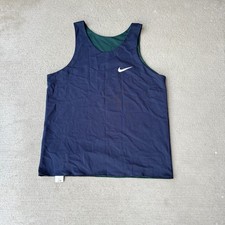 Vintage Nike Mens Jersey Tank Top Navy Blue Green Mesh Reversible Activewear