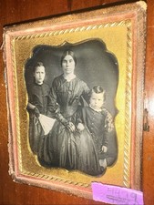 Woman With Children Little Girl Holding Fan 1/6 Daguerreotype